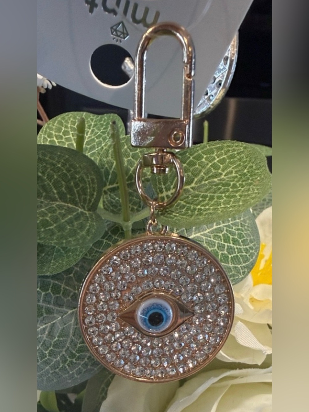 Gold-Tone Crystal Evil Eye Keychain - Blue Center